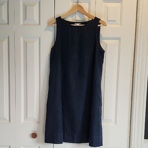 J Jill Love Linen Navy Sleeveless A-Line Shift Dress, Round Neck Size Small